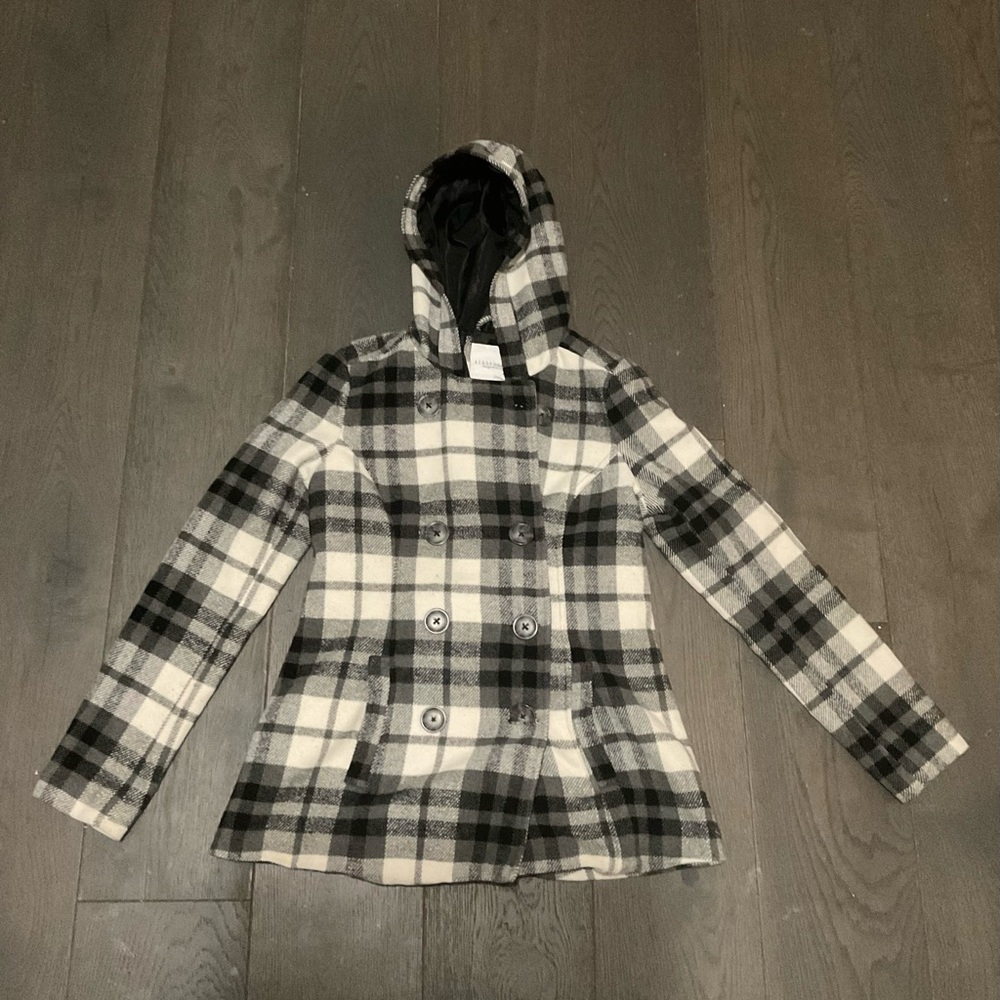 Aeropostale Black & White Plaid Hooded Coat